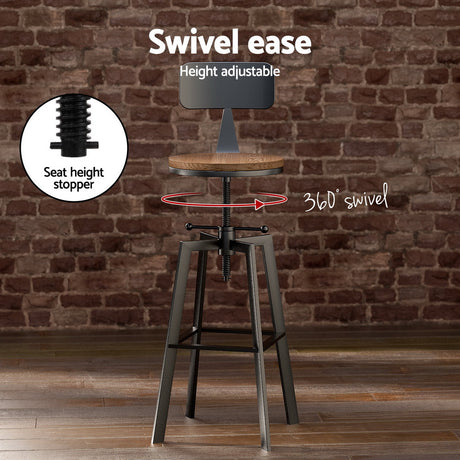 Artiss industrial bar set close-up showing elm wood table top — Allure Home Collections