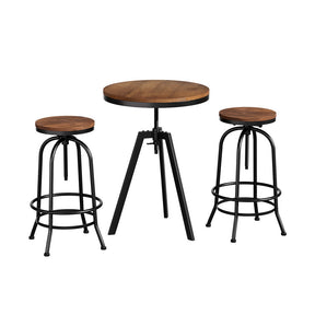 Cheltenham industrial bar table and stool set with elm wood top and metal frame