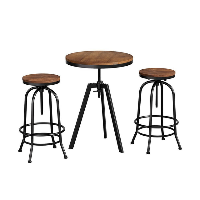 Dalyston industrial 3 piece bar set with elm table and two swivel stools