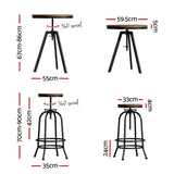 Artiss industrial bar set elm wood table top and reinforced frame detail — Allure Home Collections