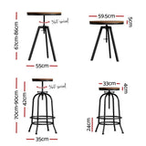 Dalyston industrial 3 piece bar set with elm table and two swivel stools