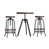 Dalyston industrial 3 piece bar set with elm table and two swivel stools