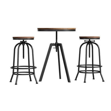 Dalyston industrial 3 piece bar set with elm table and two swivel stools