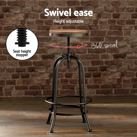 Artiss industrial bar set close-up showing elm wood top and stools — Allure Home Collections