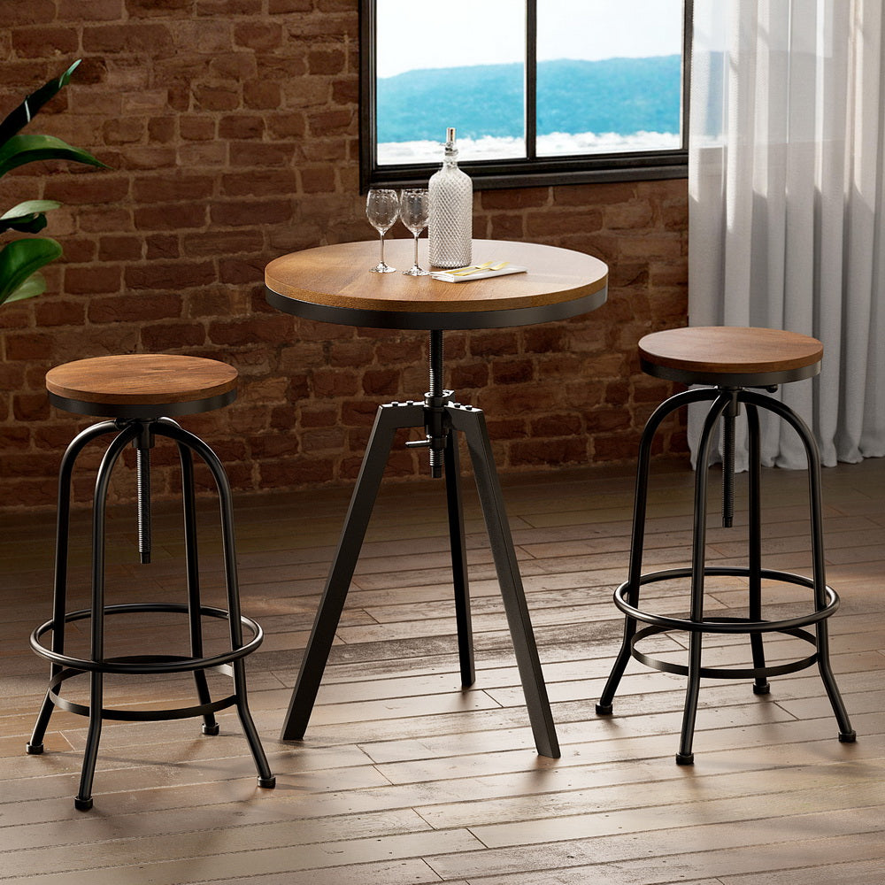 Artiss industrial bar table and stools set showing full set arrangement — Allure Home Collections