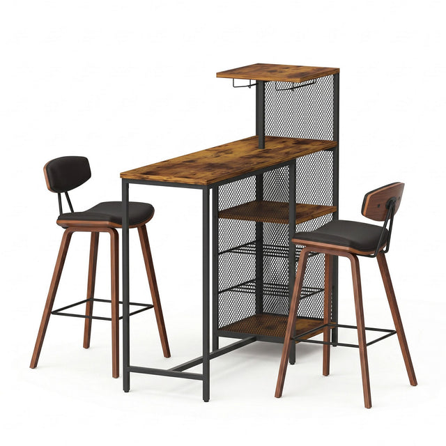 Fishermans Beach industrial bar table with wine rack and two padded stools