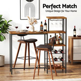 Fishermans Beach industrial bar table with wine rack and two padded stools