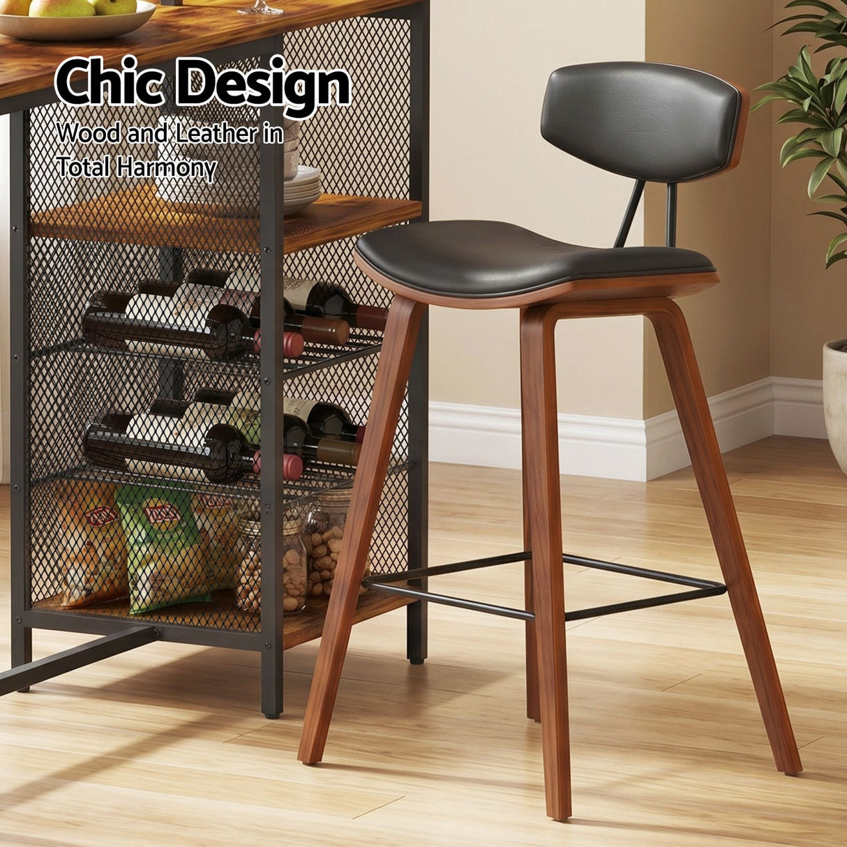 Fishermans Beach industrial bar table with wine rack and two padded stools