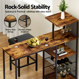 Fishermans Beach industrial bar table with wine rack and two padded stools
