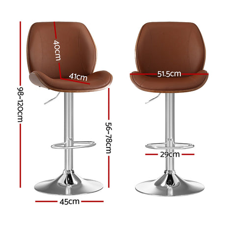 Artiss bentwood bar stool curved back and brown PU leather seat detail — Allure Home Collections