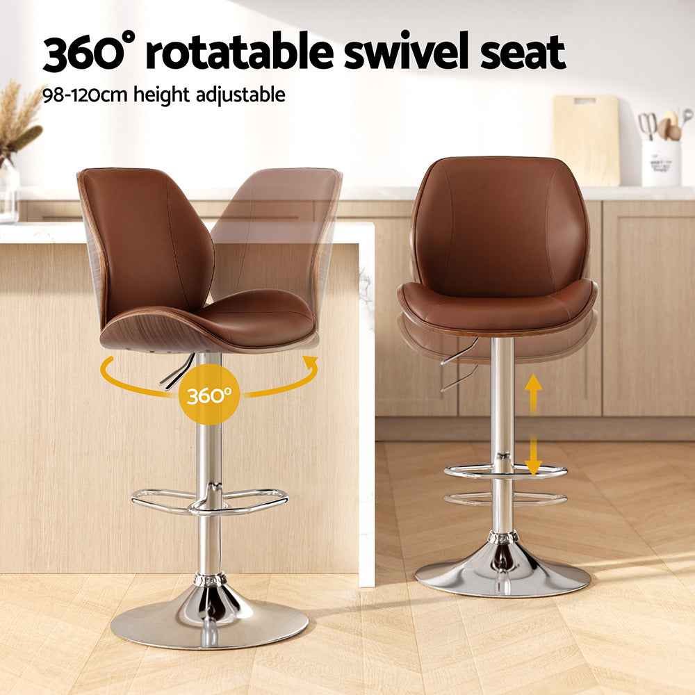 Side profile of Artiss bentwood bar stool showing curved back and gas lift — Allure Home Collections