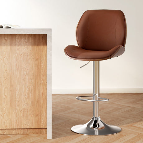 Artiss brown bentwood bar stool chrome base and footrest detail — Allure Home Collections