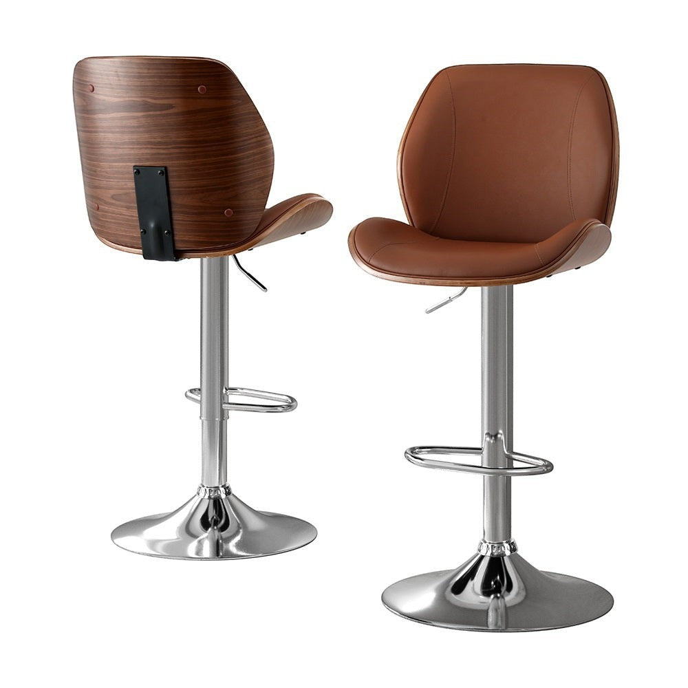 Karingal brown bentwood bar stool with adjustable leather seat at a kitchen counter