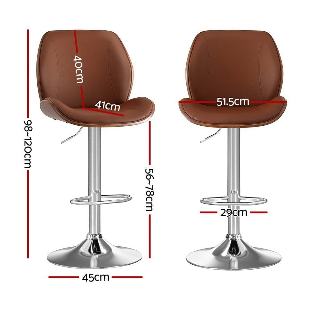 Karingal brown bentwood bar stool with adjustable leather seat at a kitchen counter