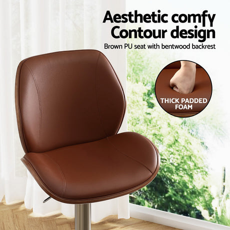 Artiss bentwood brown leather bar stool seat close-up — Allure Home Collections