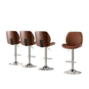 Karingal brown bentwood bar stool with adjustable leather seat at a kitchen counter