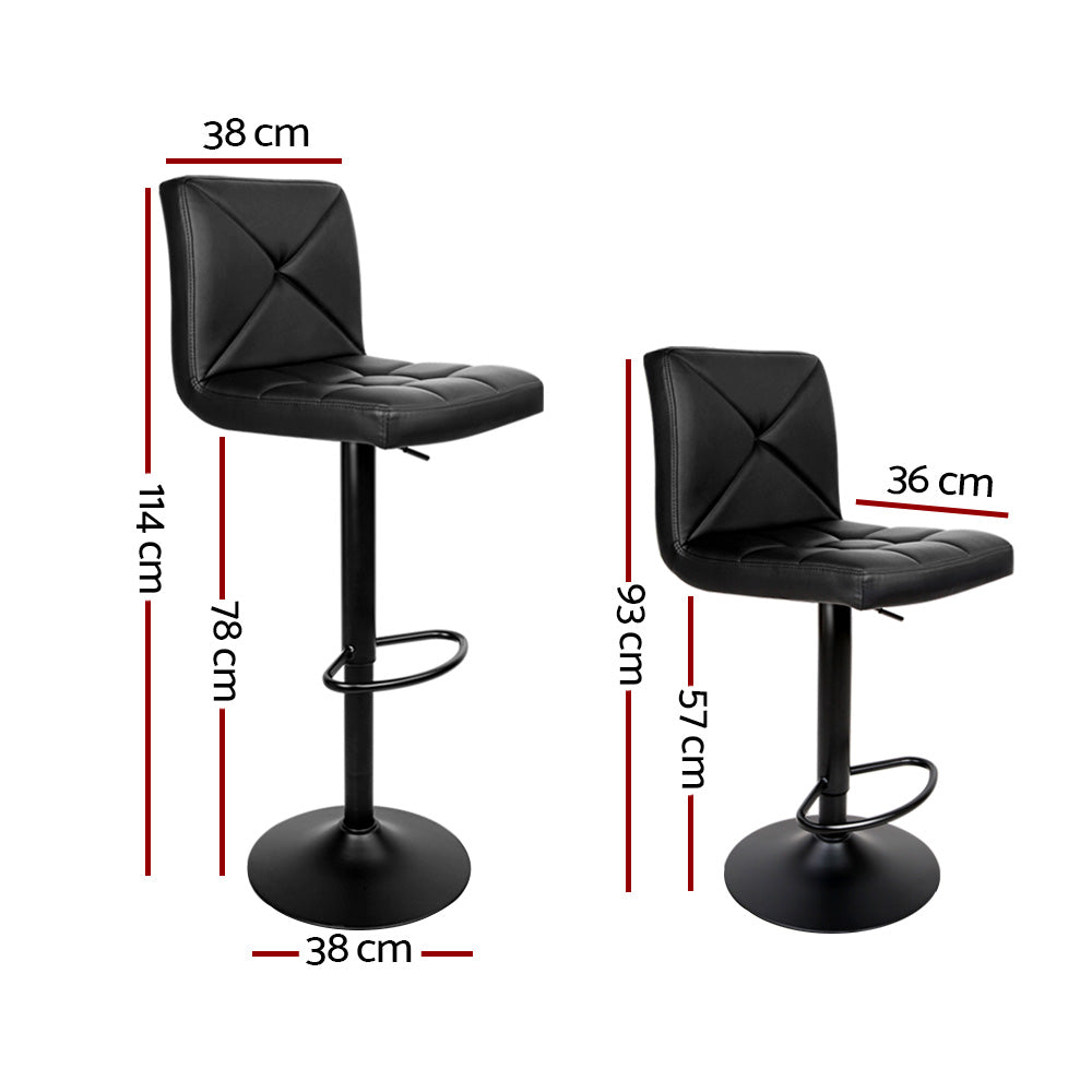 Artiss black bar stool PU leather seat and gas lift detail — Allure Home Collections