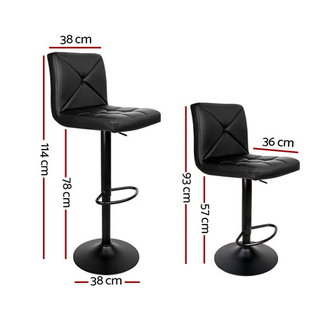 Artiss black bar stool PU leather seat and gas lift detail — Allure Home Collections