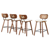 Warneet beige rattan bar stool with walnut frame at a kitchen counter
