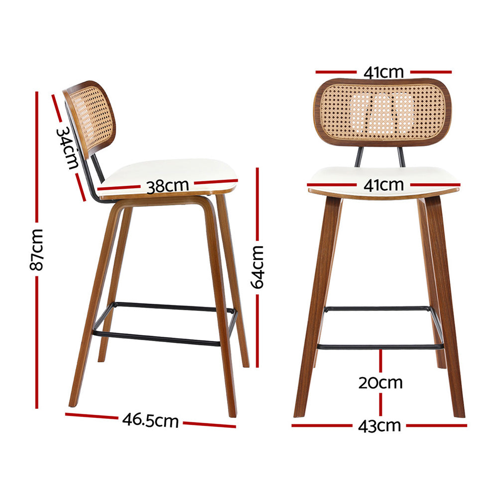 Artiss rattan bar stool backrest and PU leather padded seat detail — Allure Home Collections