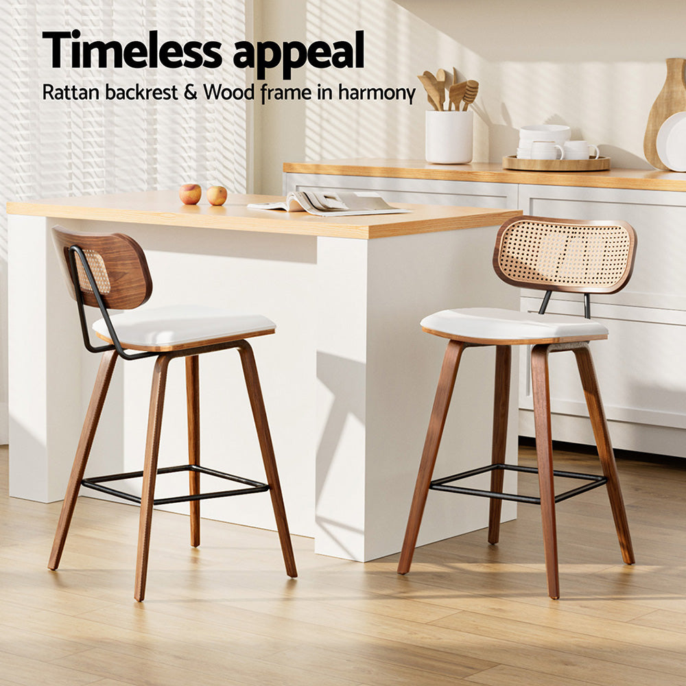 Artiss rattan bar stool seat close-up showing PU leather padding — Allure Home Collections