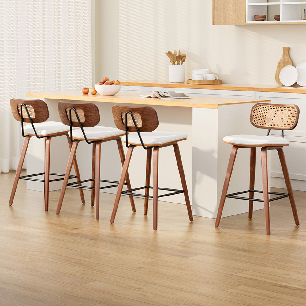Four Artiss rattan bar stools in contemporary kitchen setting — Allure Home Collections