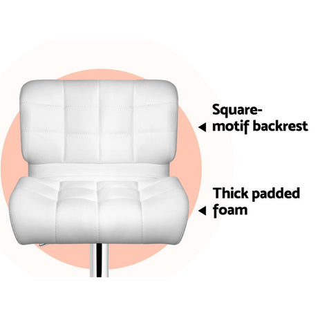 Artiss white bar stool gas lift chrome lever and leather seat detail — Allure Home Collections