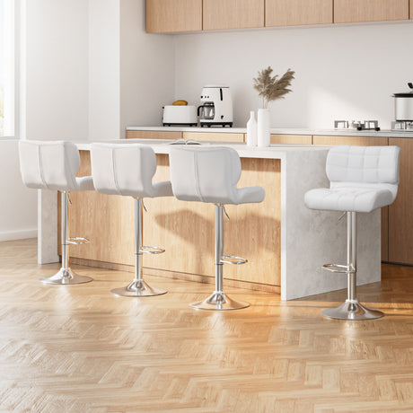 Set of 4 Artiss white gas lift bar stools at kitchen island — Allure Home Collections