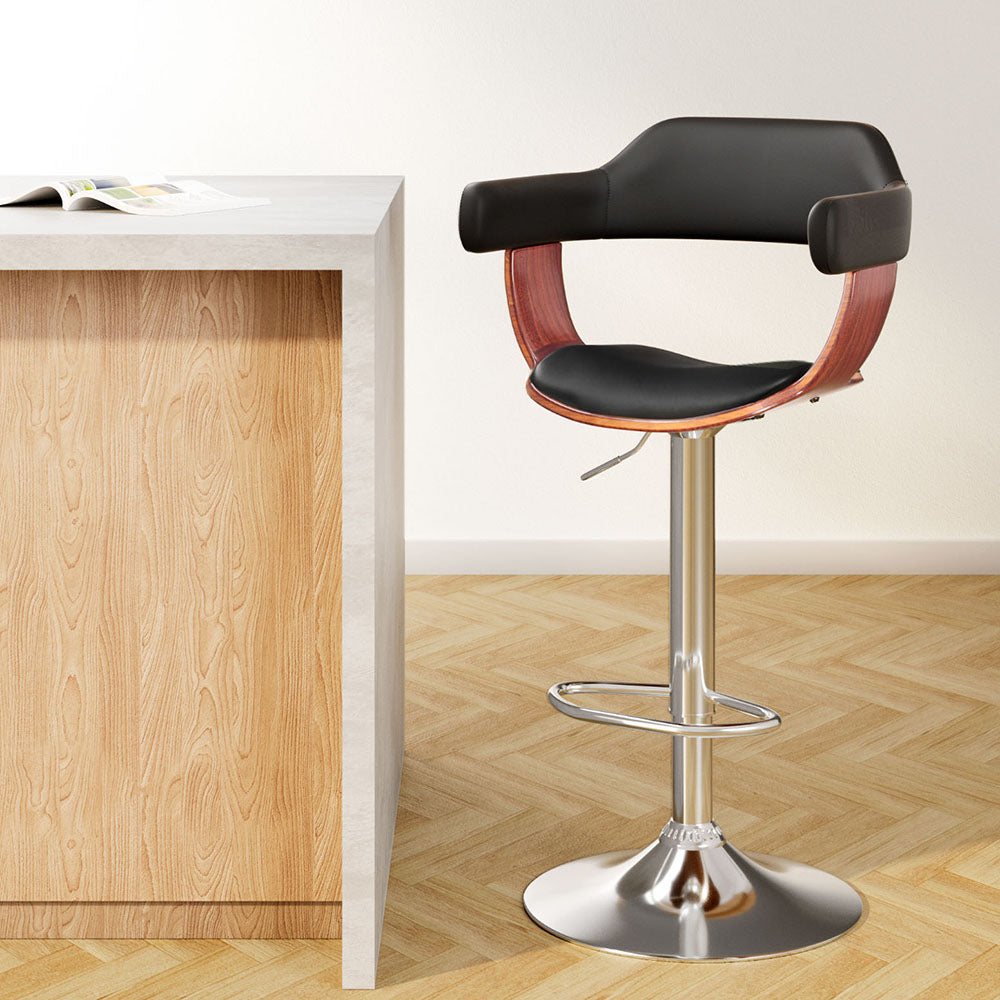 Artiss gas lift PU leather bar stool with armrests in black — single unit — Allure Home Collections