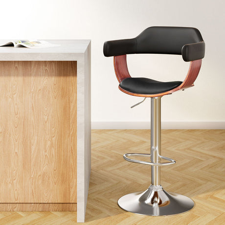 Artiss gas lift PU leather bar stool with armrests in black — single unit — Allure Home Collections