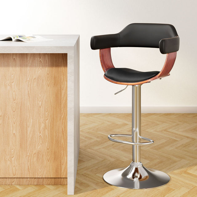 Artiss gas lift PU leather bar stool with armrests in black — single unit — Allure Home Collections