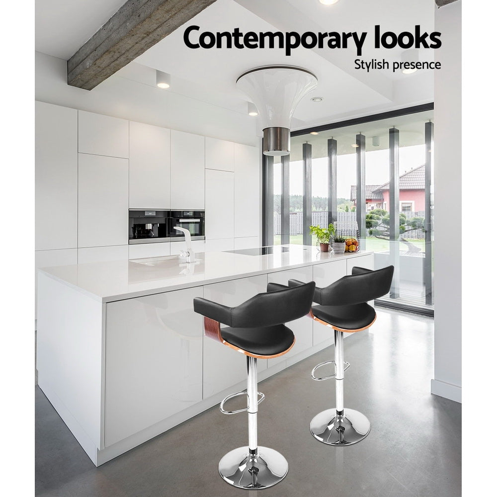 Side profile of Artiss black bar stool showing chrome gas lift and armrests — Allure Home Collections