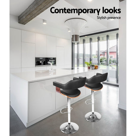 Side profile of Artiss black bar stool showing chrome gas lift and armrests — Allure Home Collections