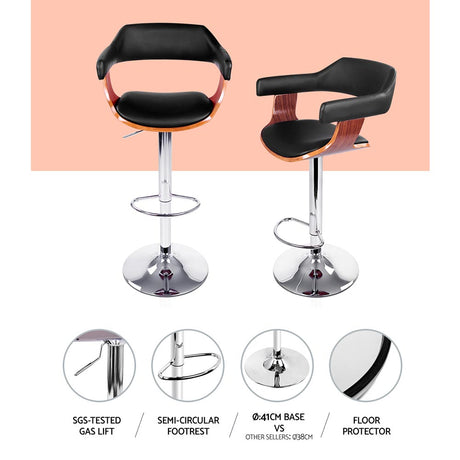 Artiss black bar stool seat and padded backrest close-up — Allure Home Collections