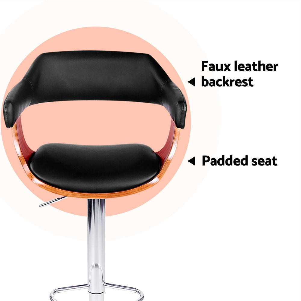 Side profile of Artiss black bar stool showing armrests and chrome gas lift — Allure Home Collections