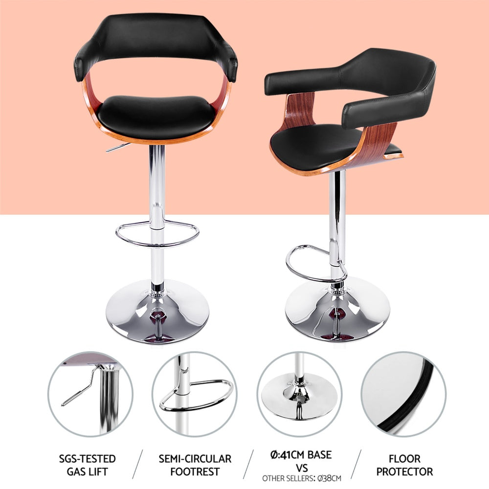 Artiss black bar stool padded seat and armrest close-up — Allure Home Collections