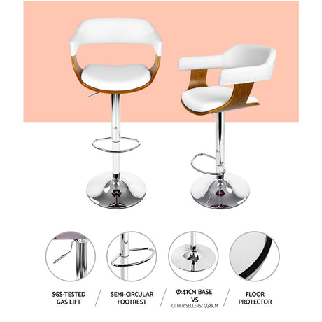 Artiss white bar stool padded seat and armrest close-up — Allure Home Collections