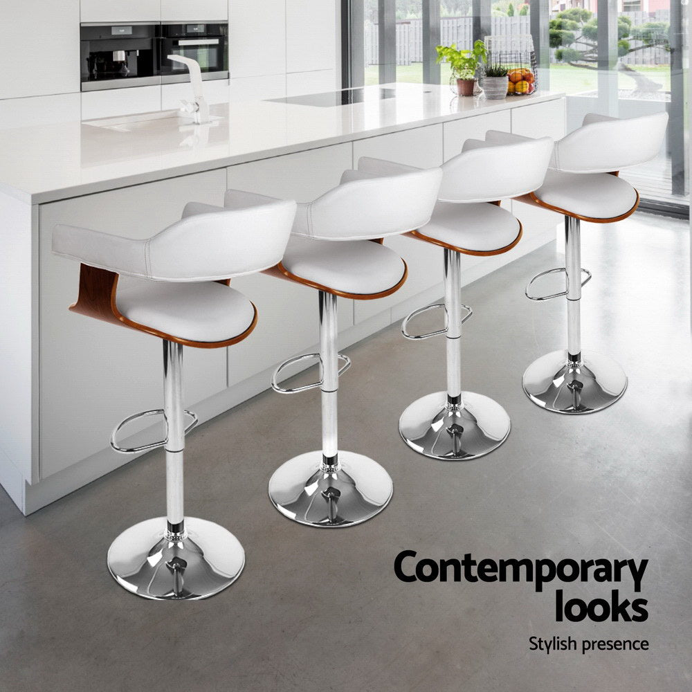 Four Artiss white gas lift armrest bar stools in contemporary kitchen — Allure Home Collections