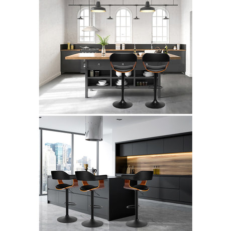 Artiss all black bar stool padded seat and armrest close-up — Allure Home Collections