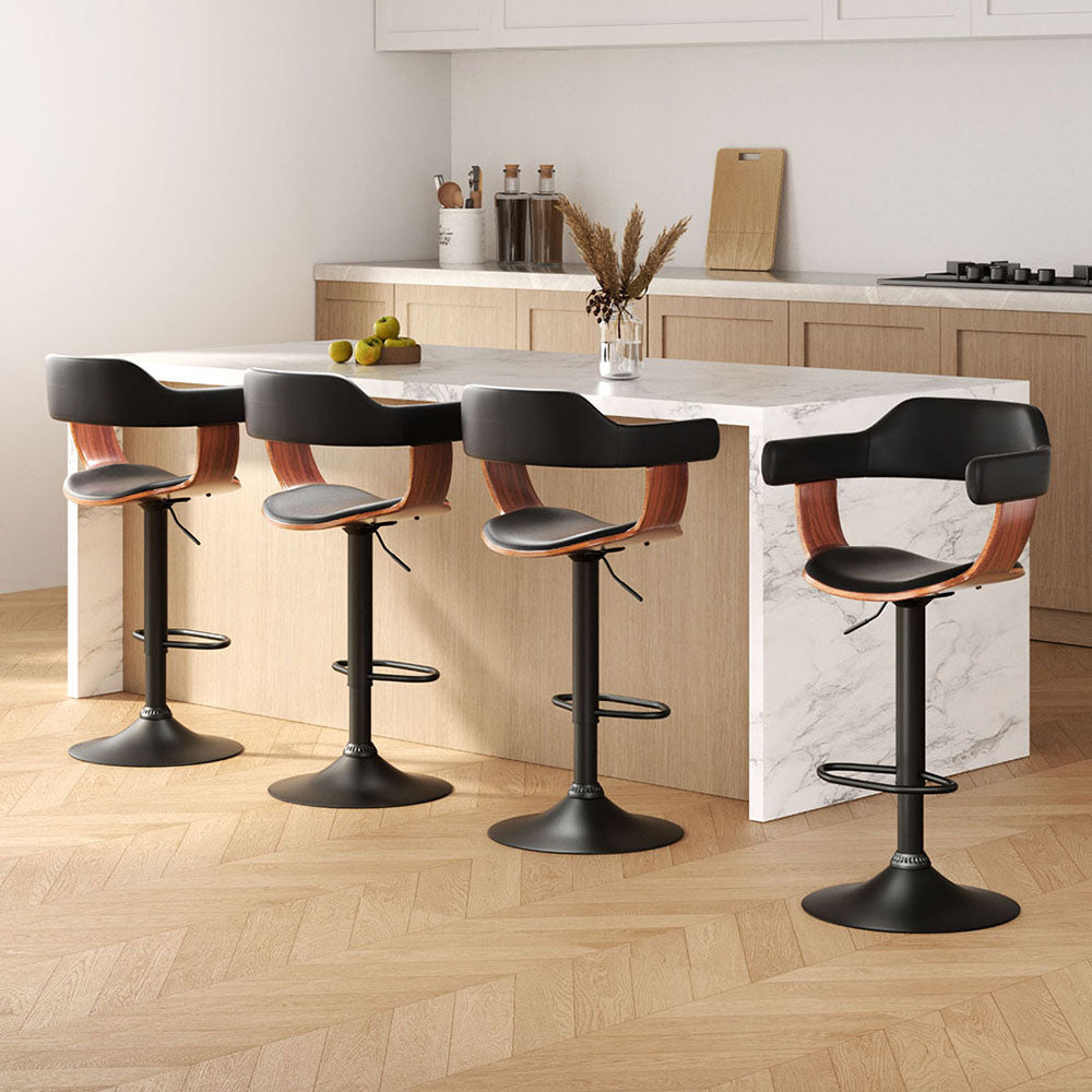 Artiss all black PU leather gas lift bar stools with armrests set of 4 — Allure Home Collections
