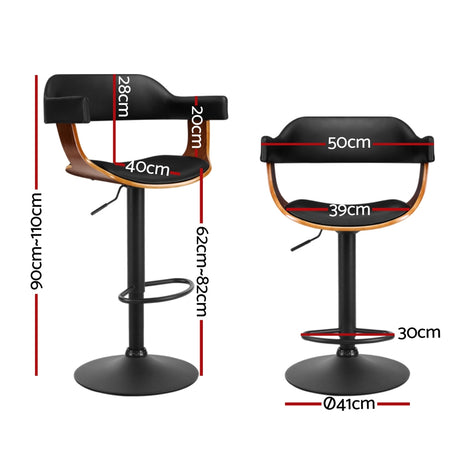 Artiss all black bar stool armrest and PU leather seat detail — Allure Home Collections