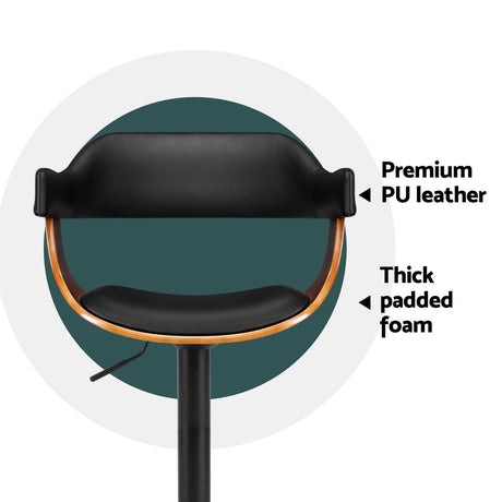 Artiss all black bar stool padded seat and armrest close-up — Allure Home Collections
