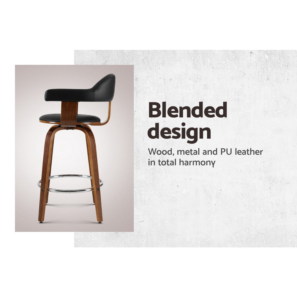Side profile of Artiss leather bar stool showing wooden frame — Allure Home Collections