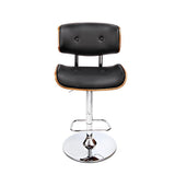 Close up of the cowes wooden gas lift bar stool black seat and frame