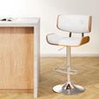Artiss white leather gas lift bar stool with wooden seat structure — single — Allure Home Collections