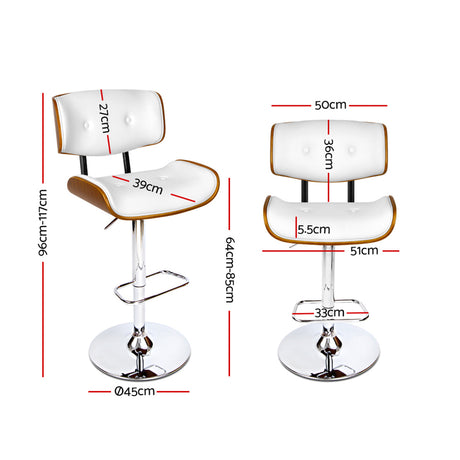 Artiss white bar stool chrome gas lift lever and wooden seat detail — Allure Home Collections