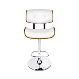 Close up of the cowes wooden gas lift bar stool white seat and frame