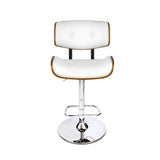 Close up of the cowes wooden gas lift bar stool white seat and frame