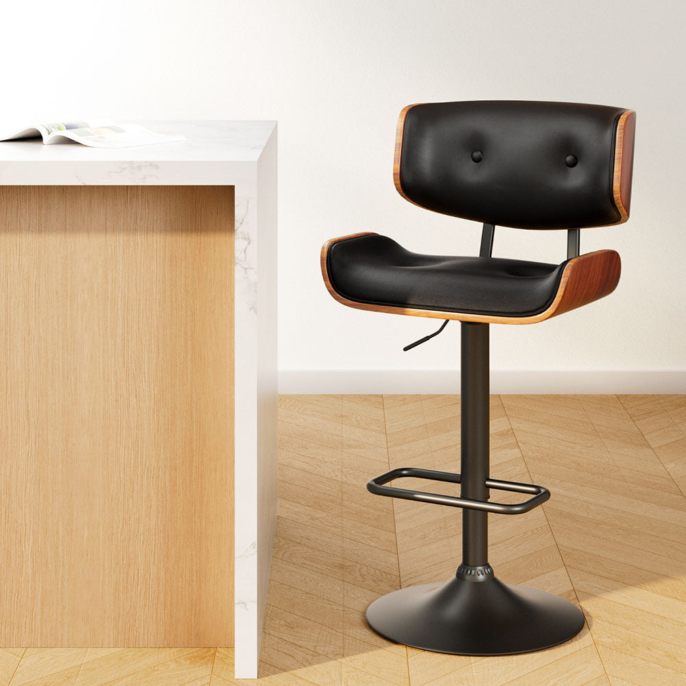 Artiss all black gas lift leather bar stool single — for kitchen and dining — Allure Home Collections