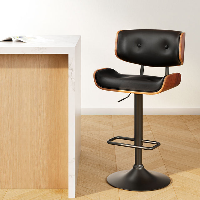 Artiss all black gas lift leather bar stool single — for kitchen and dining — Allure Home Collections